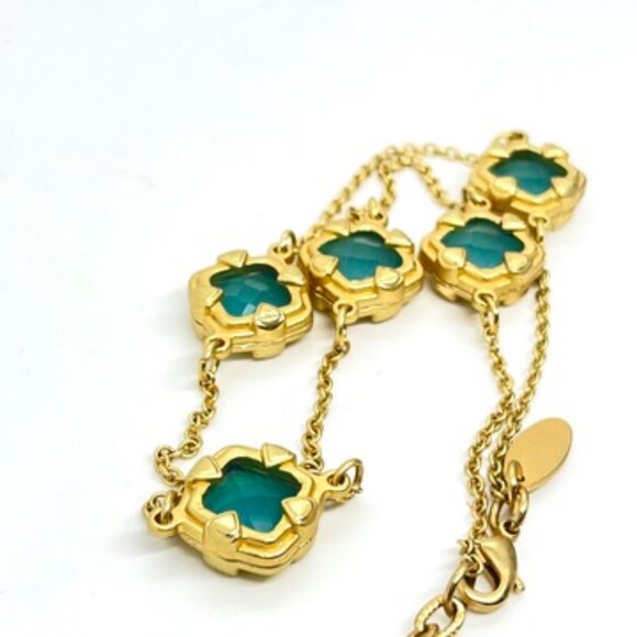 GEORGE AQUA BLUE GREEN CLOVER NECKLACE GOLD TONE STATION STYLE 18" ADJUSTABLE - Picture 11 of 16
